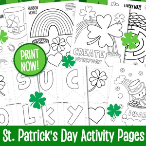 KIDS St. Patrick&#39;s Day Craft Coloring Sheets for Homeschool, Elementary, Preschool Printables, Coloring Activity Pages, DIGITAL DOWNLOAD
