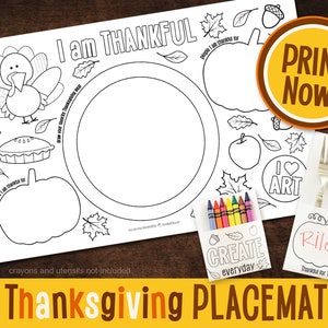 Thanksgiving Printable Placemat, Kids Coloring Friendsgiving Holiday Fall Activity, Sunday School Craft, Thanksgiving Fun Coloring Activity