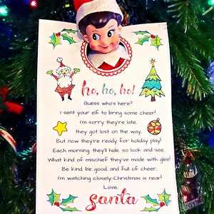 Carta de duende para disculparse por llegar tarde, carta imprimible de duende navideño de Papá Noel, carta de regreso de duende, carta de despedida de duende, carta de regreso de duende