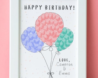 Fingerprint Art Happy Birthday Balloons, Personalized Birthday Keepsake Gift- Mom, Grandma, Grandparents, Godparents from Kids, Baby Toddler