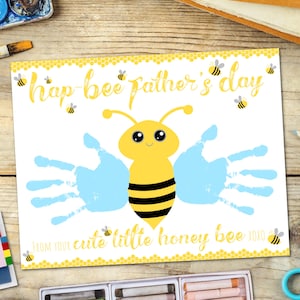 Vatertags-Handabdruck-Kunst, druckbare Vatertags-Karte, Geschenk von Kindern an Papa, Bienen-Handabdruck-Kunstaktivität, Kindertagesstätten-Vorschul-druckbares Handwerk