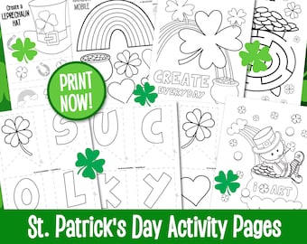 KIDS St. Patrick's Day Craft Coloring Sheets for Homeschool, Elementary, Preschool Printables, Coloring Activity Pages, DIGITAL DOWNLOAD