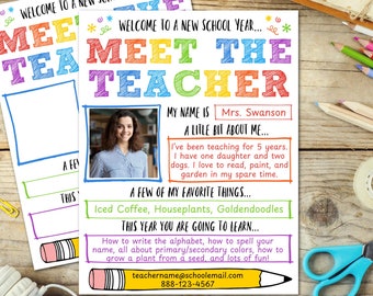 Meet The Teacher Template, Editable Back to School Open House Teacher Letter, Bright Colorful Teacher Newsletter, Easy To Update & Download