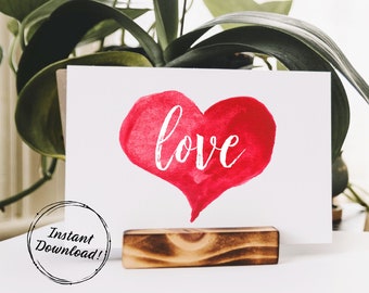Love Printable Art, Love Printable Wall Art, Love Print Download, Watercolor Heart Print, Watercolor Love Print, Heart png, Valentine png,