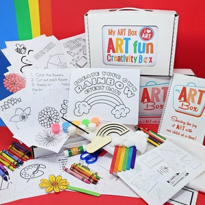 Rainbow Arts and Crafts Kids Activity Busy Box, Kids Travel Airplane Art Box, Fun Coloring Pages Paper Crafts Creativity Kit, Kids Art Gift