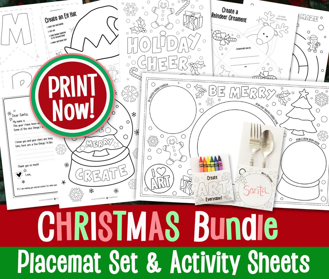 Christmas Printable Placemat Set and Activity Pages Bundle