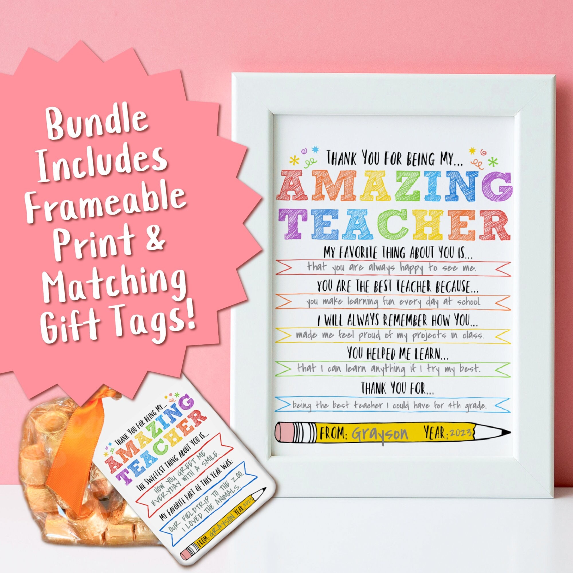 Teacher Appreciation Printable Bundle - Personalized Frameable Print ...