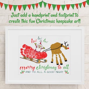 Christmas Handprint Art, Santa Sleigh Reindeer Handprint Footprint Art, Kids, Baby, Toddler Holiday Christmas Eve Keepsake Painting Craft