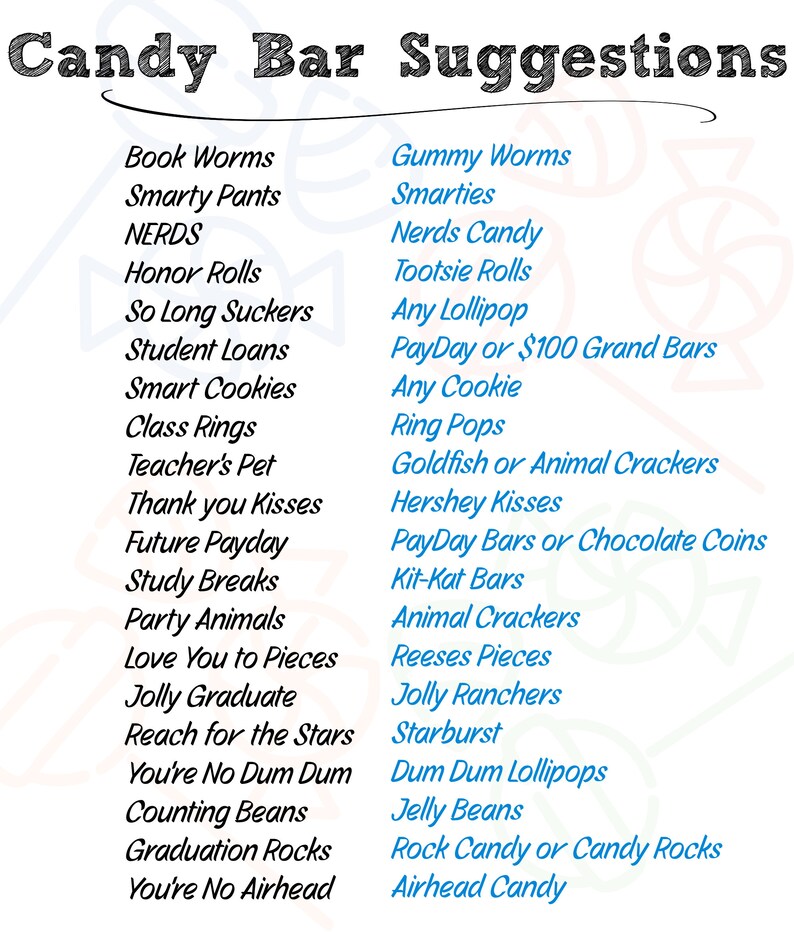 Graduation Candy Bar Printable Sign Labels, Grad Candy Bar Instant Download Signs, Grad Party ...