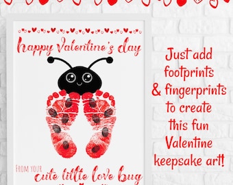 Love Bug Valentinstag Marienkäfer Fußabdruck, Kindergarten Valentinstag, Kinder Geschenk für Mama Oma Nana, Vorschule, Babys erstes Memory Andenken