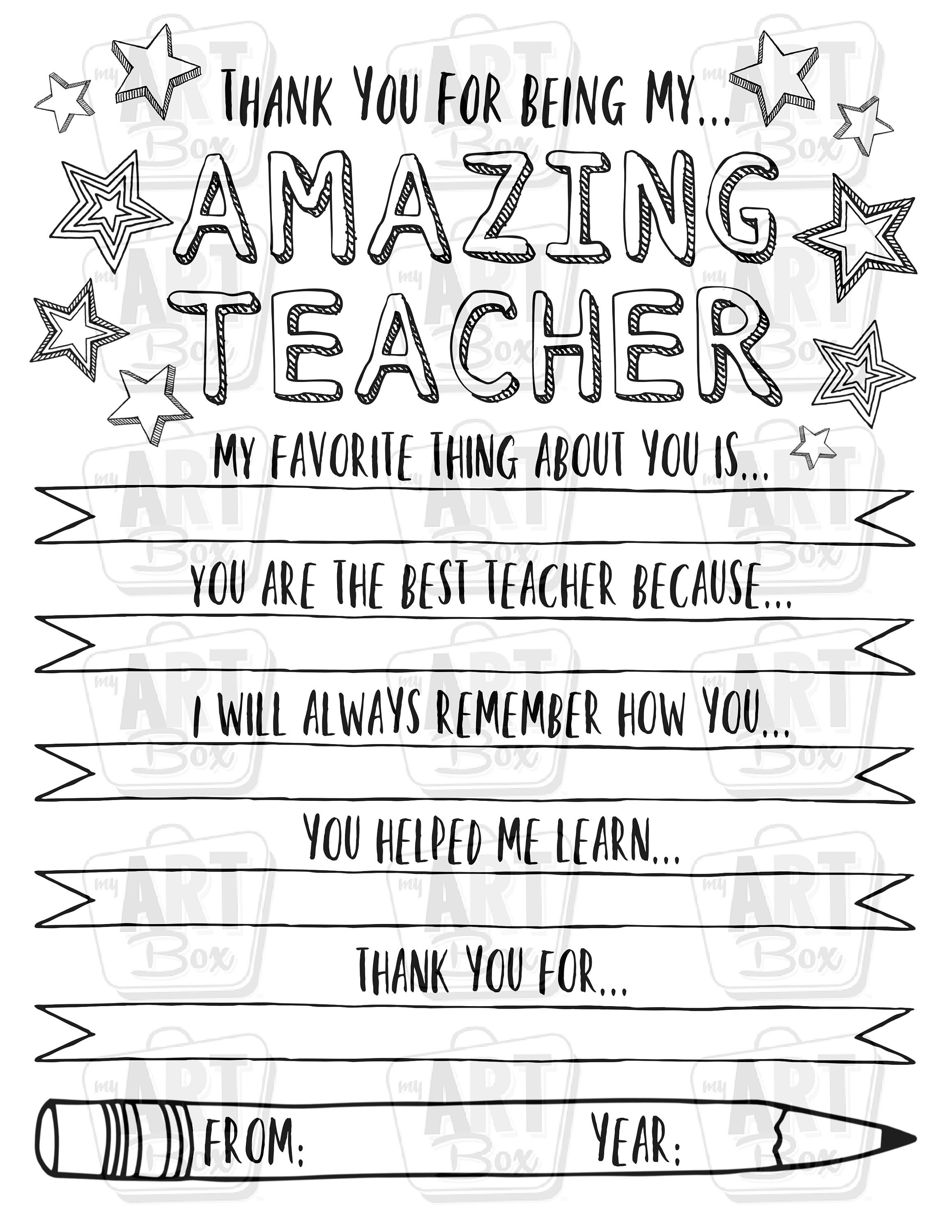 Teacher Appreciation Printable Coloring Page Personalized - Etsy
