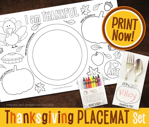 Thanksgiving Printable Placemat, Kids Coloring Friendsgiving Holiday Fall Activity, Sunday School Craft, Thanksgiving Fun Coloring Activity