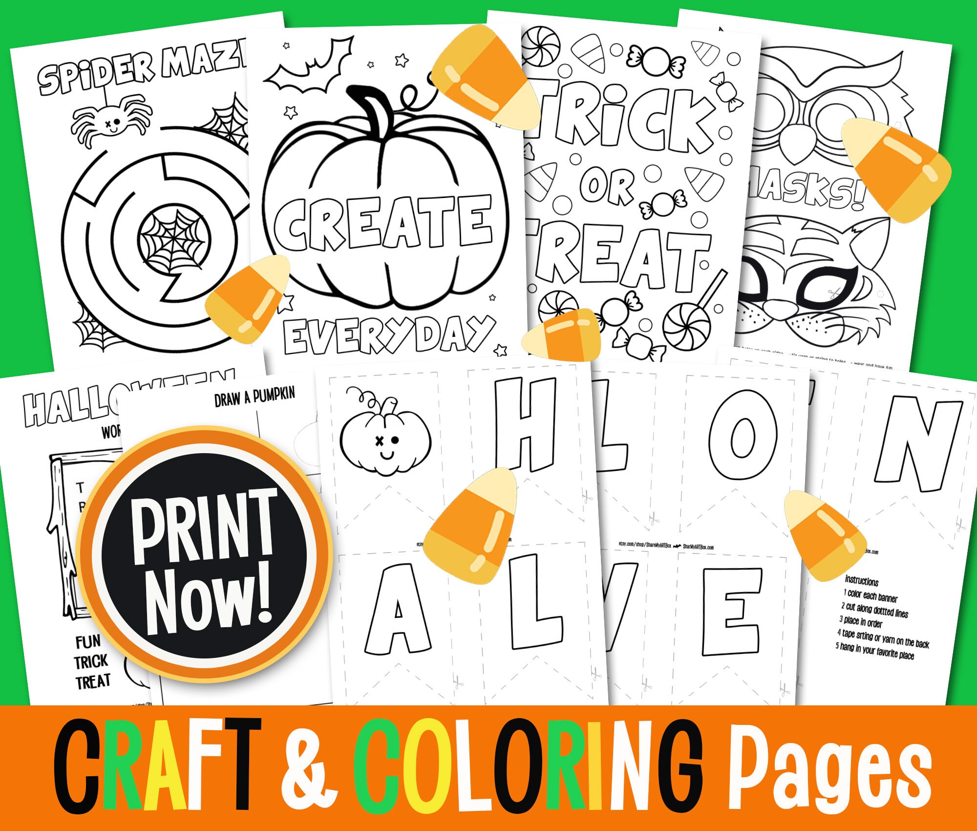 HALLOWEEN Activity and Coloring Pages Digital Download Kids Halloween ...