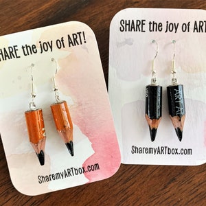 Charcoal Pencil Earrings Reclaimed Art Class Trash-DiscARTed Jewelry, Art Teacher Jewelry, Unique Gift for Art Teacher, Artists, Art Lovers image 1