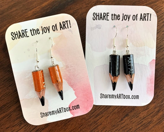 Charcoal Pencil Earrings Reclaimed Art Class Trash-DiscARTed Jewelry, Art Teacher Jewelry, Unique Gift for Art Teacher, Artists, Art Lovers