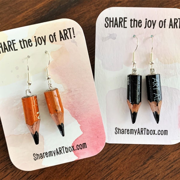 Charcoal Pencil Earrings Reclaimed Art Class Trash-DiscARTed Jewelry, Art Teacher Jewelry, Unique Gift for Art Teacher, Artists, Art Lovers