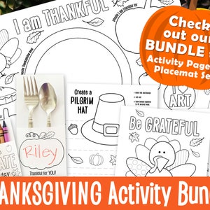 Thanksgiving Printable Placemat, Kids Coloring Friendsgiving Holiday Fall Activity, Sunday School Craft, Thanksgiving Fun Coloring Activity