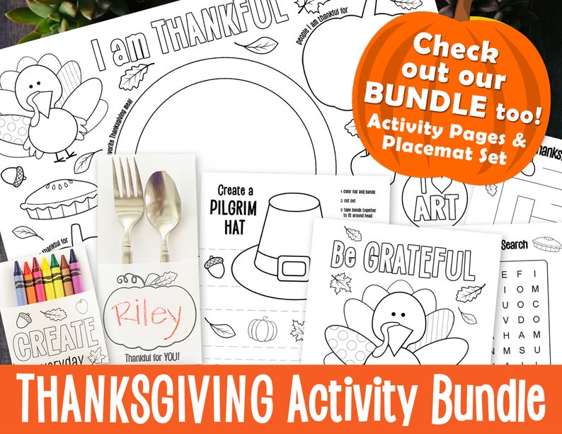 Thanksgiving Printable Placemat, Kids Coloring Friendsgiving Holiday Fall Activity, Sunday School Craft, Thanksgiving Fun Coloring Activity
