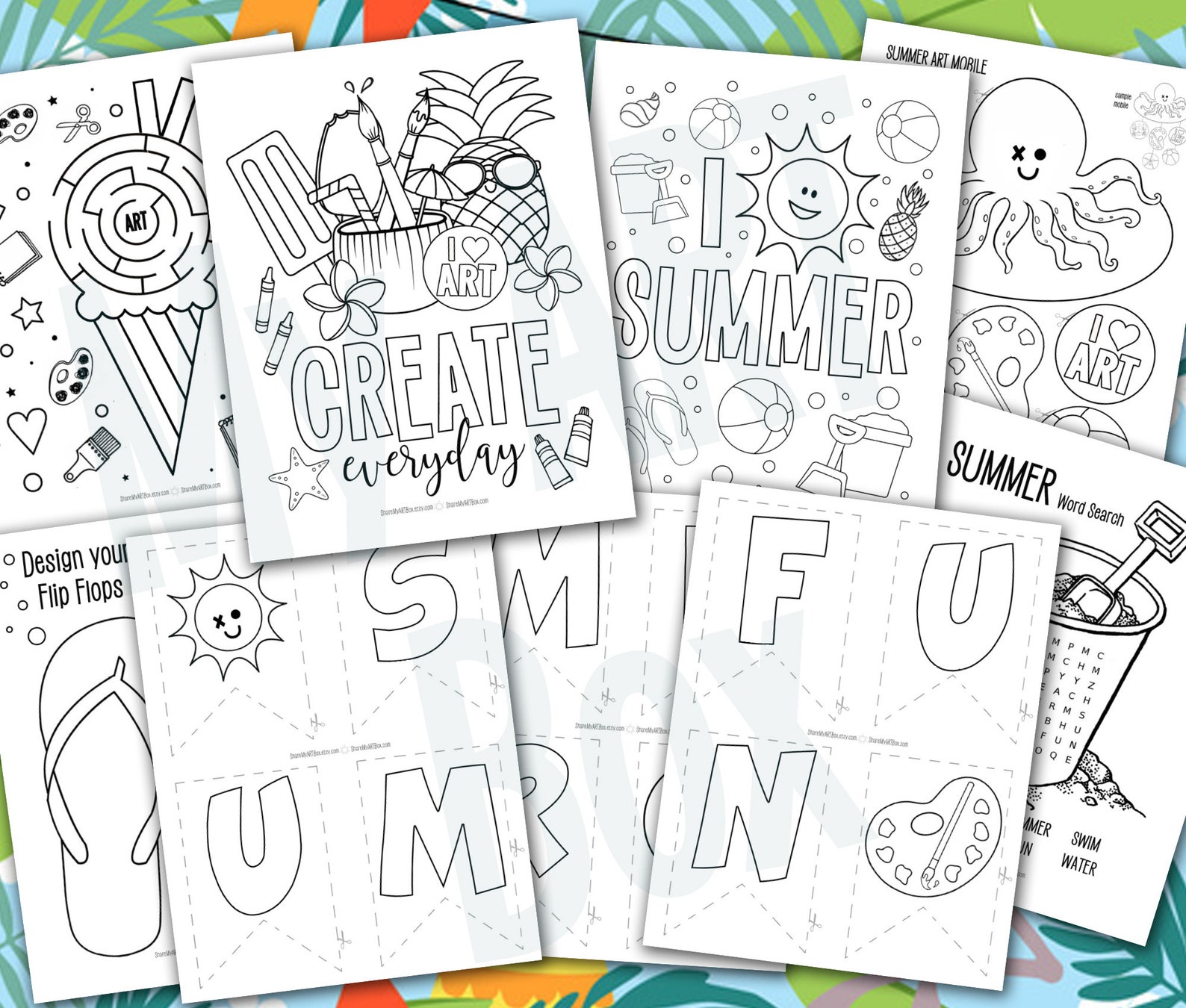 SUMMER Printable Kids Art Activity Pages Bundle Kid's Activity Craft ...