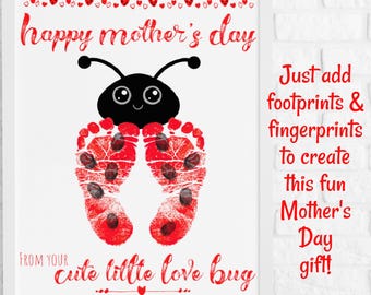 Mother's Day Ladybug Footprint Art, Mothers Day Handprint Baby Craft, Gift for Bonus Mom Grandma Nana, Preschool Daycare Sunday School Craft
