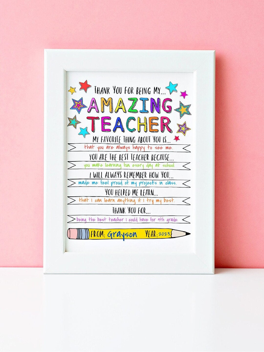 Teacher Appreciation Printable Personalized Teacher Gift Thank - Etsy