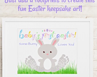 Baby's First Easter Footprint Art, Happy Easter Bunny Handprint Art, Baby Toddler Gift for Mom, Grandma, Nana, Preschool-Sunday School Craft