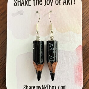 Charcoal Pencil Earrings Reclaimed Art Class Trash-DiscARTed Jewelry, Art Teacher Jewelry, Unique Gift for Art Teacher, Artists, Art Lovers image 2