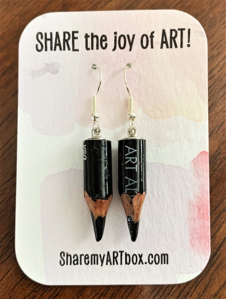 Charcoal Pencil Earrings Reclaimed Art Class Trash-DiscARTed Jewelry, Art Teacher Jewelry, Unique Gift for Art Teacher, Artists, Art Lovers image 2