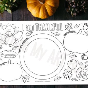Thanksgiving Printable Placemat, Kids Coloring Friendsgiving Holiday Fall Activity, Sunday School Craft, Thanksgiving Fun Coloring Activity
