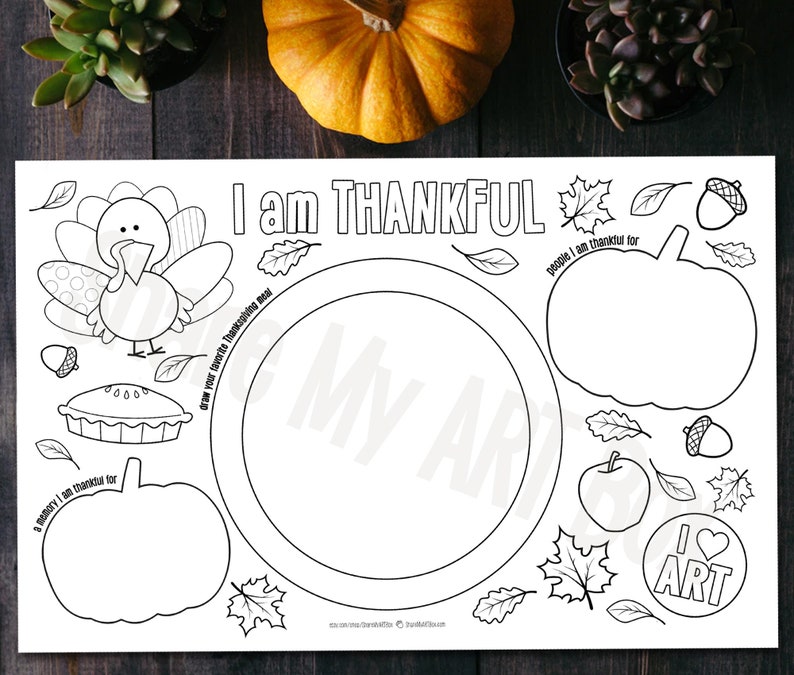 Thanksgiving Printable Placemat, Kids Coloring Friendsgiving Holiday Fall Activity, Sunday School Craft, Thanksgiving Fun Coloring Activity