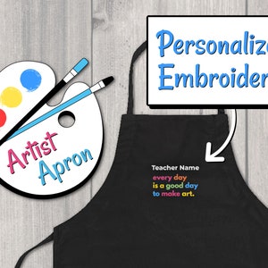 Custom Personalized Art Teacher Embroidered Apron with Pockets, Art Apron, Art Teacher Gift, Artist Apron, Adjustable Unisex Art Apron