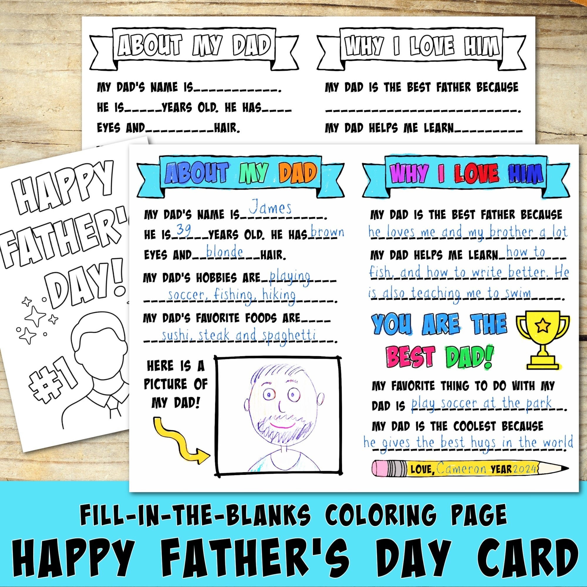 Father's Day Card Fill in the Blanks, All About Dad Printable Coloring ...