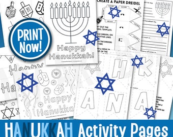 HANUKKAH Coloring-Activity Pages for Kids - 8 Days of Hanukkah Fun | Home school | Pre-school | Kindergarten | Elementary | Instant Download