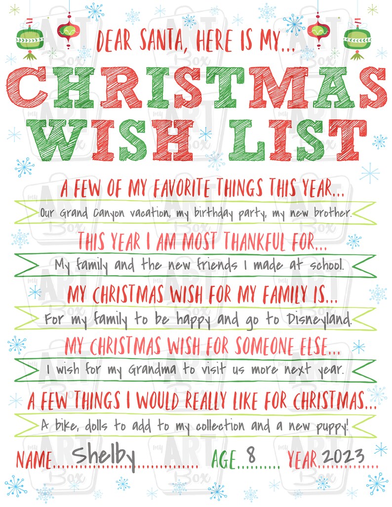 Christmas Wish List Printable, Letter to Santa, Kids Christmas Printable Download, Christmas