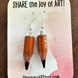 Charcoal Pencil Earrings Reclaimed Art Class Trash-DiscARTed Jewelry, Art Teacher Jewelry, Unique Gift for Art Teacher, Artists, Art Lovers image 3