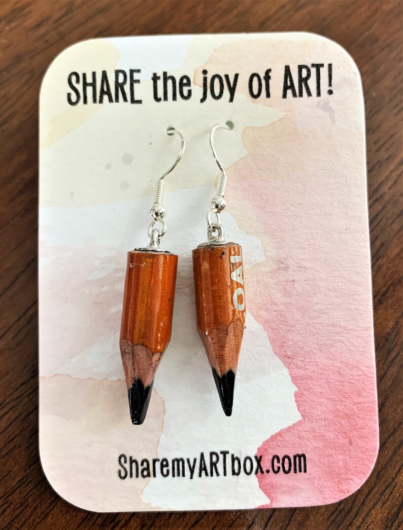 Charcoal Pencil Earrings Reclaimed Art Class Trash-DiscARTed Jewelry, Art Teacher Jewelry, Unique Gift for Art Teacher, Artists, Art Lovers image 3