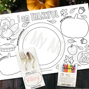 Thanksgiving Printable Placemat, Kids Coloring Friendsgiving Holiday Fall Activity, Sunday School Craft, Thanksgiving Fun Coloring Activity