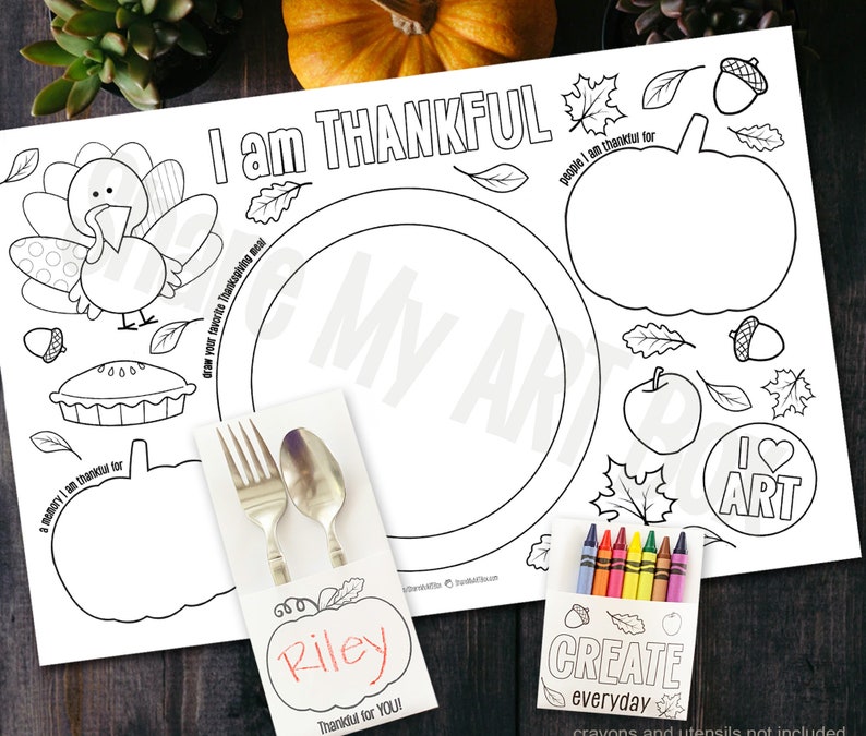 Thanksgiving Printable Placemat, Kids Coloring Friendsgiving Holiday Fall Activity, Sunday School Craft, Thanksgiving Fun Coloring Activity