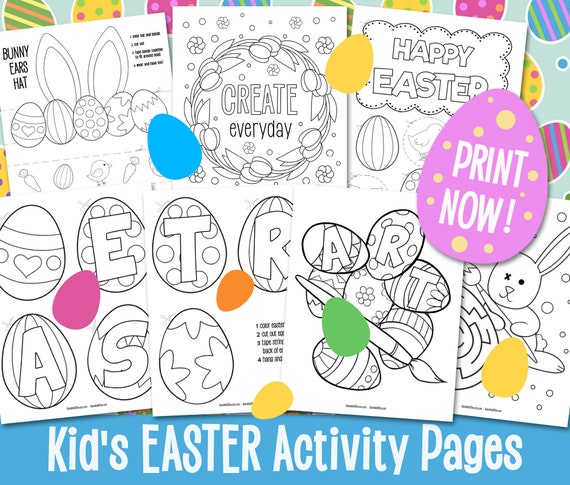 Kids EASTER Egg Art Activities Craft Coloring Sheets for