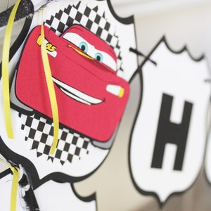 Disney Cars Birthday Banner//Lightning McQueen Banner//Red, Black, Checkered Flag