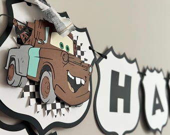 Disney Cars Birthday Banner//Mater Banner//Checkered Flag