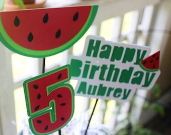 Watermelon Birthday Centerpiece//Custom age//Custom Name//red, green and white