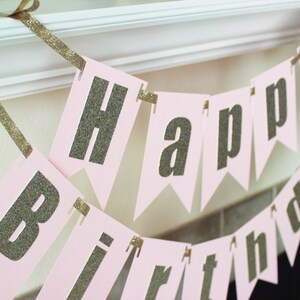 Pink and Gold// Happy Birthday Banner//Gold Glitter//Princess