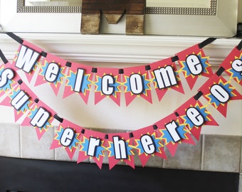 Baner powitalny Superbohaterów//Impreza Superbohaterów