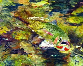 Fly Fishing Watercolor Print of a  Cutthroat Trout