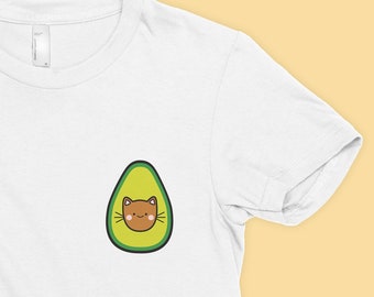 Avocato Pocket Graphic T-Shirt, Vegan, Plant Based, Foodie, Avocado, Cat, Kawaii, Cute, Funny, Cat Mom, Cat Lady, Cat Gift, Shirt
