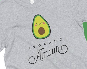 Avocado Amour T-Shirt, Vegan, Vegetarian, Shirt, Plant-Based Clothing, Foodie, Healthy, Vegetables, Cute, Funny, Love, American Apparel