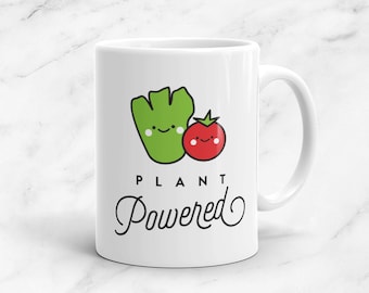 Plant Powered Mug, 11 oz, Wegański, Wegetariański, Koszulka, Roślinny, Foodie, Zdrowy, Sałata, Pomidory, Warzywa, Prezent, Kawaii