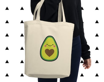 Avocado Heart Tote Bag, Vegan, Vegetarian, Plant Based, Foodie, Avocado, Cat, Kawaii, Cute, Funny, Avocado Gift, Eco Friendly