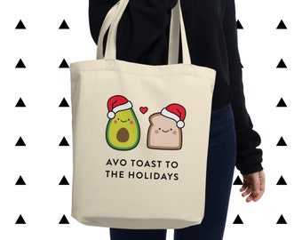 Avokadotoast till högtiderna tygkasse, högtidspåse, inslagning, jultomten, avokado, jul, matälskare, kawaii, söt, rolig, present, högtider, vegan
